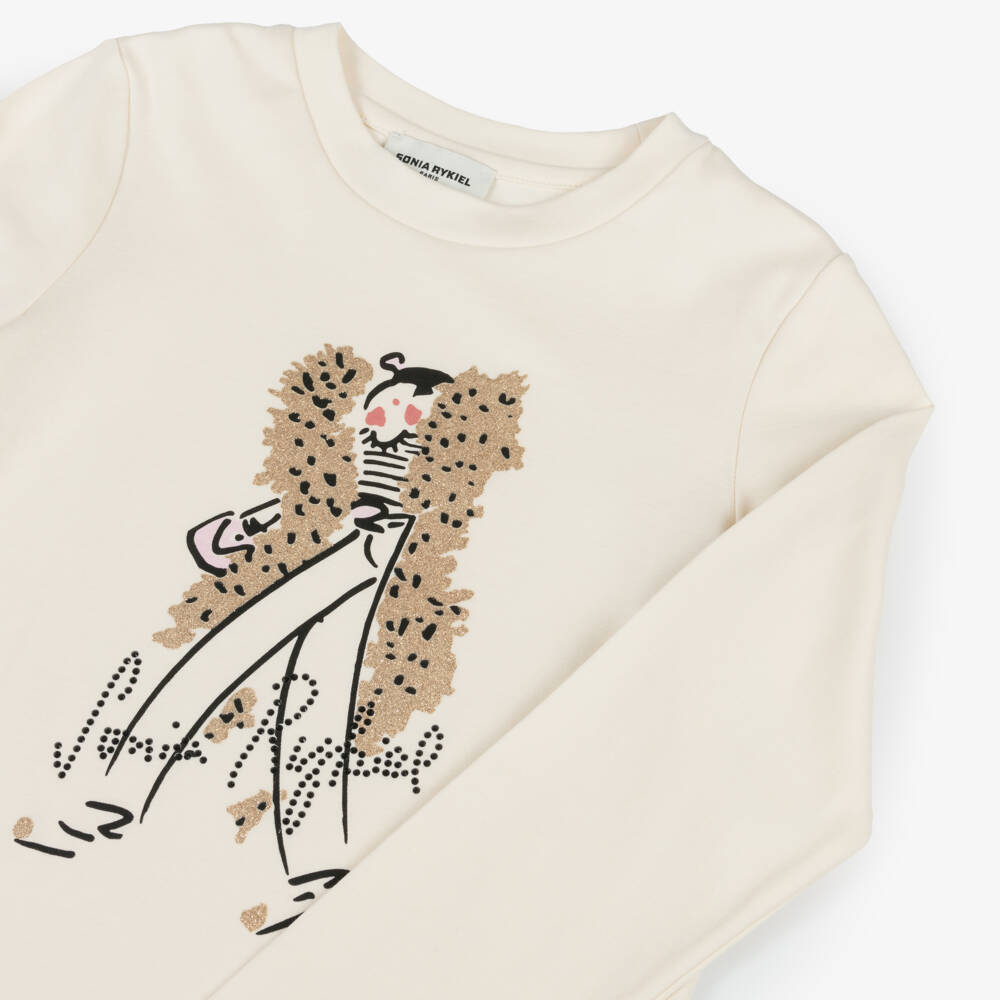 Sonia Rykiel Paris-Girls Cream Cotton Jersey Top | Childrensalon Outlet