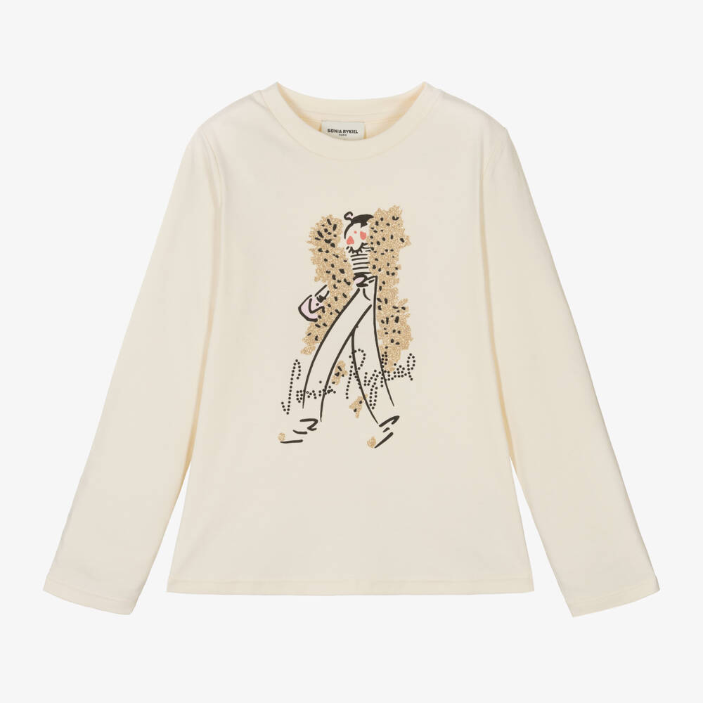 Sonia Rykiel Paris-Girls Cream Cotton Jersey Top | Childrensalon Outlet