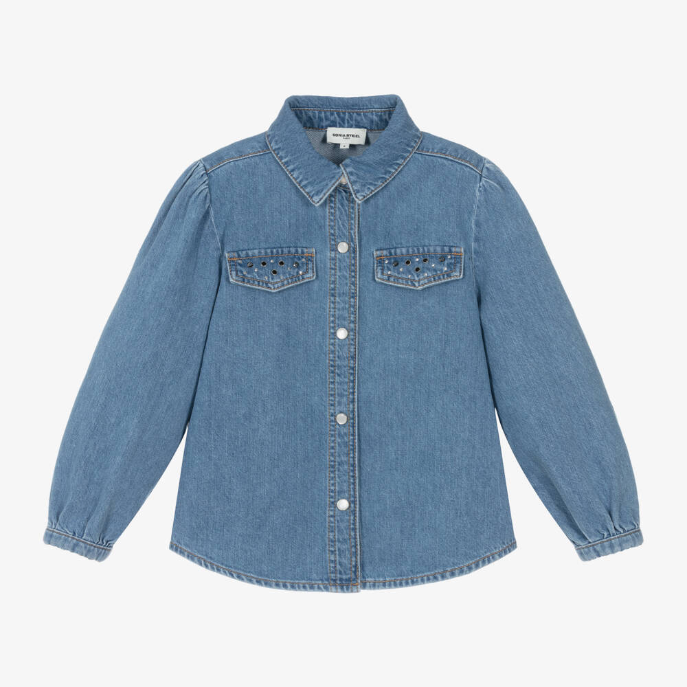 Sonia Rykiel Paris-Girls Denim Sparkle Logo Shirt | Childrensalon Outlet