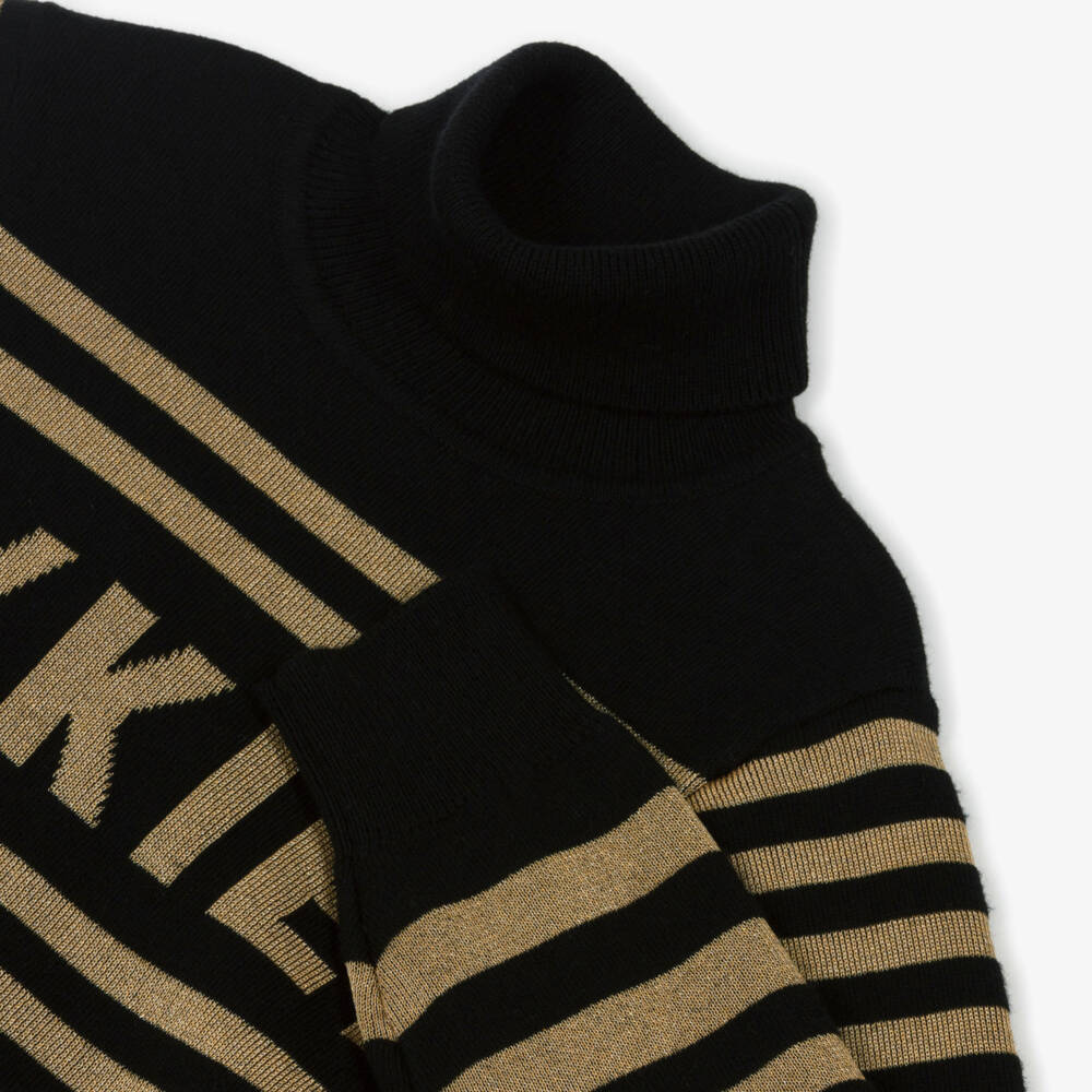 Sonia Rykiel Paris-فستان فاخر للبنات باللونين الأسود والذهبي | Childrensalon Outlet