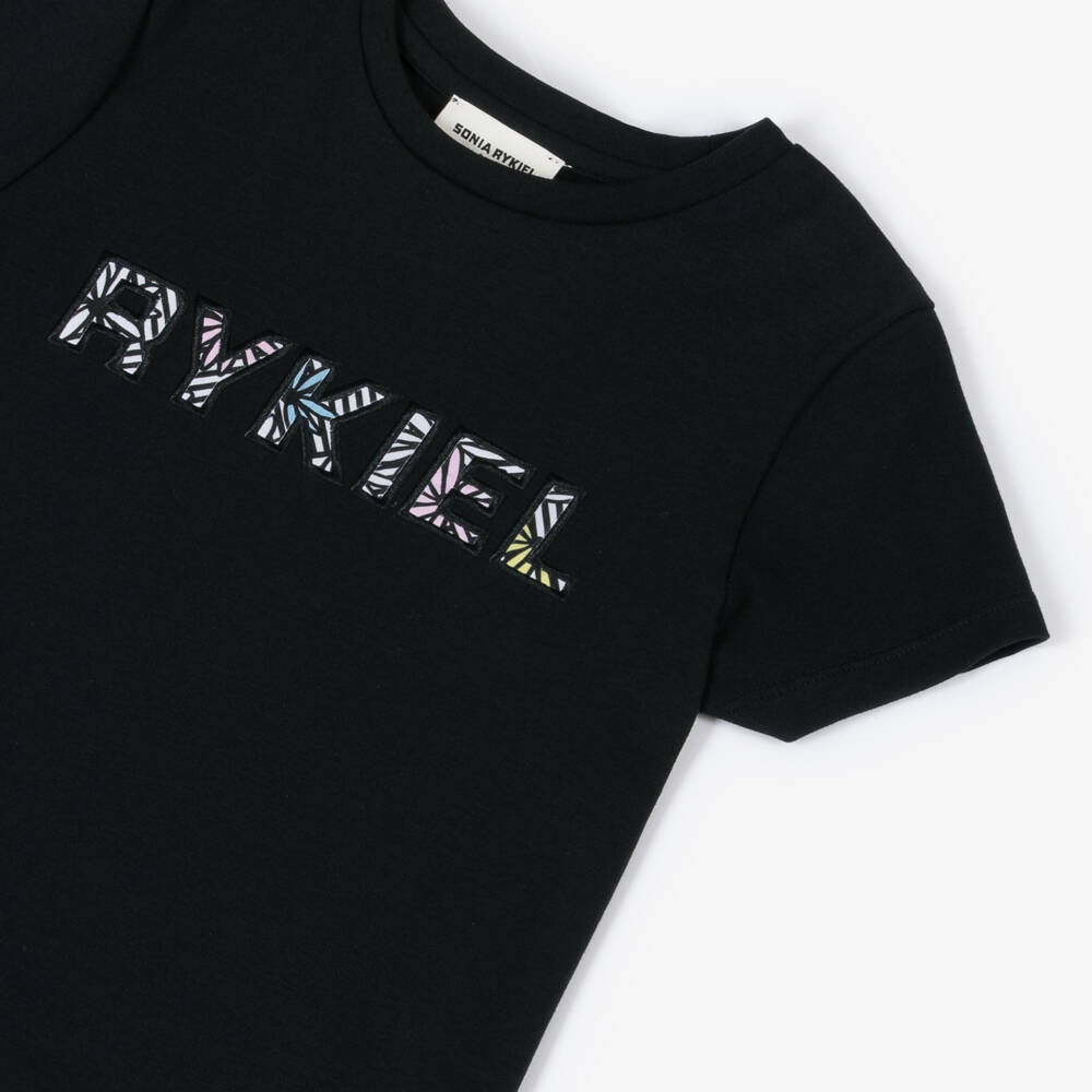 Sonia Rykiel Paris-Girls Elegant Black Embroidered Tee | Childrensalon Outlet