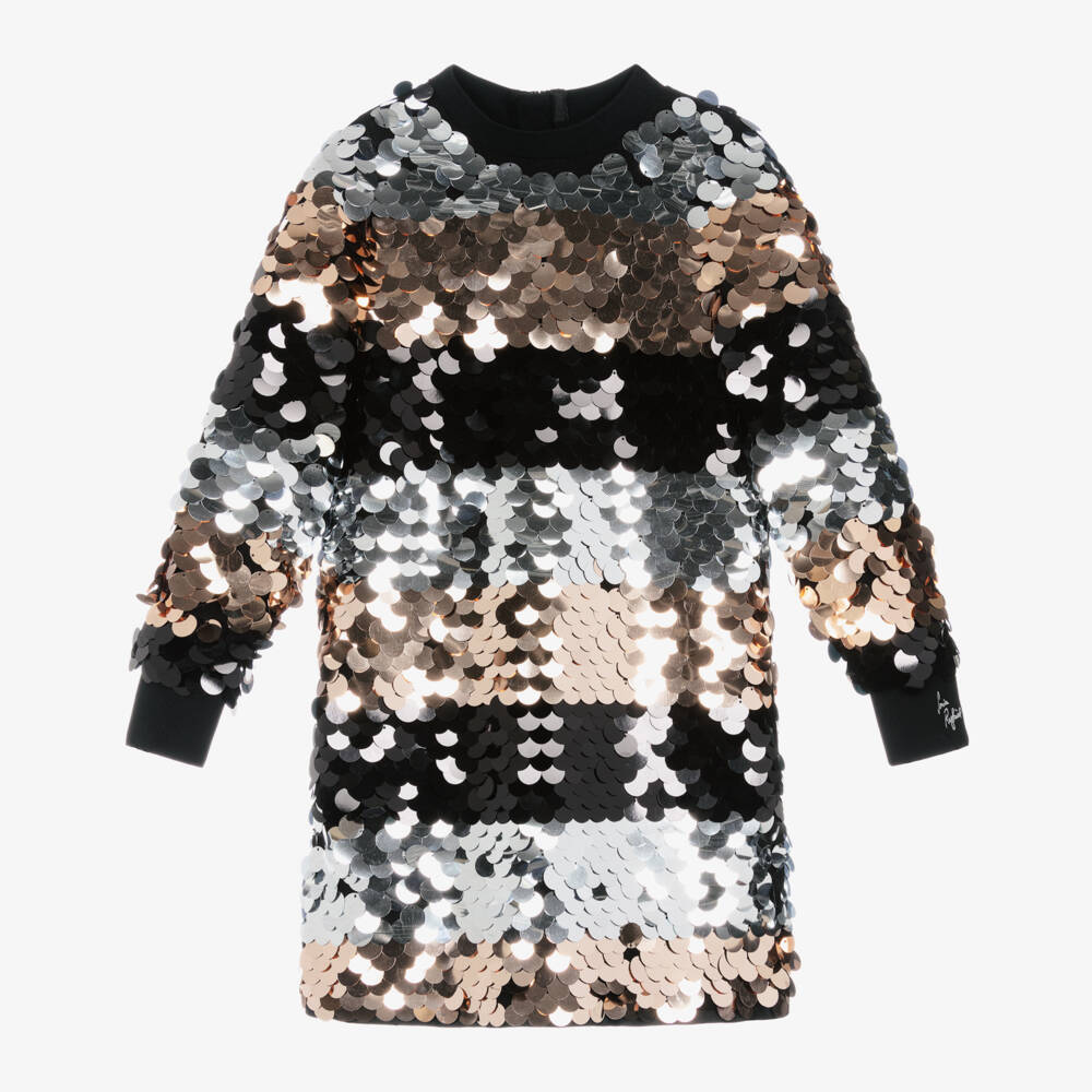 Sonia Rykiel Paris-فستان بترتر لون أسود وفضي | Childrensalon Outlet