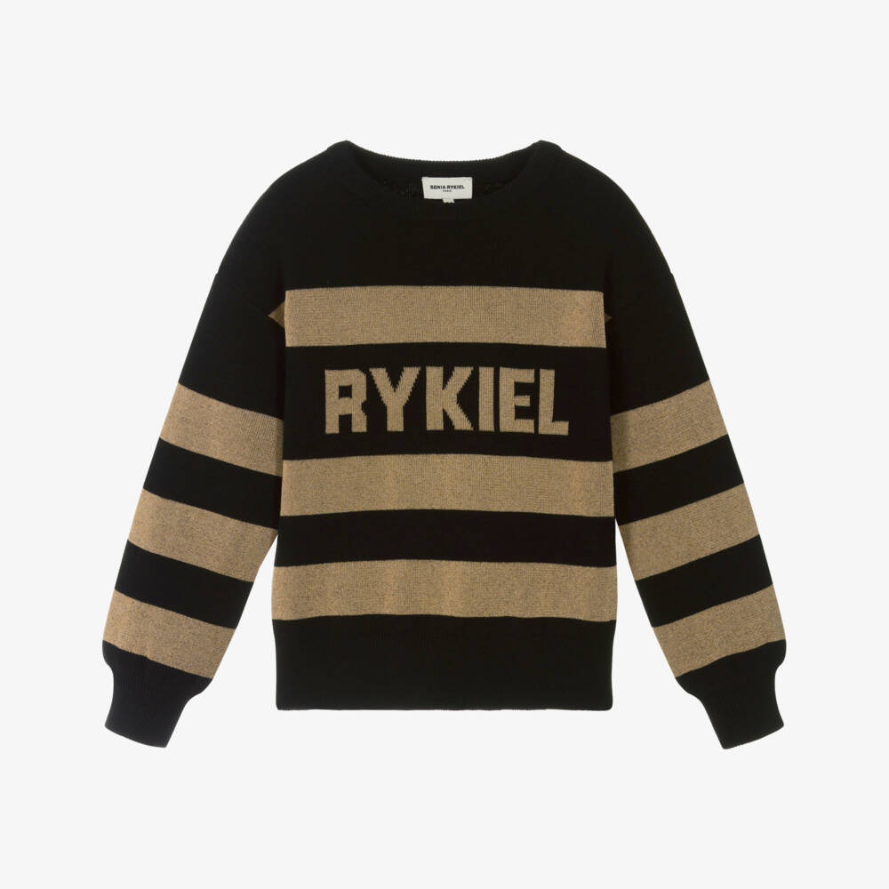Sonia Rykiel Paris-كنزة مخططة بالذهبي والأسود للبنات | Childrensalon Outlet