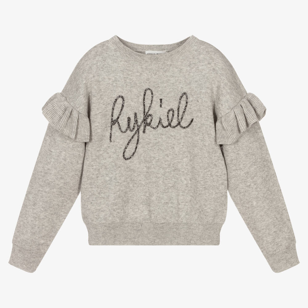 Sonia Rykiel Paris - Girls Grey Cotton Logo Sweater | Childrensalon