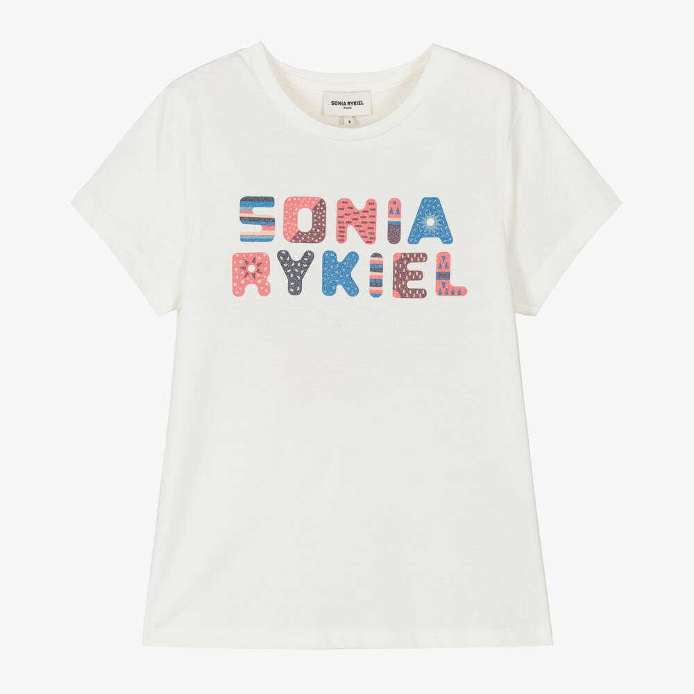 Sonia Rykiel Paris-Girls Ivory Cotton Logo Tee | Childrensalon Outlet