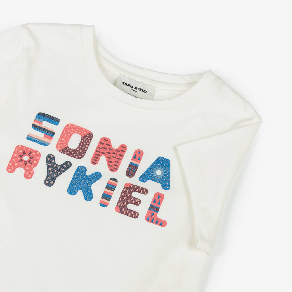 Sonia Rykiel Paris-Girls Ivory Cotton Logo Tee | Childrensalon Outlet