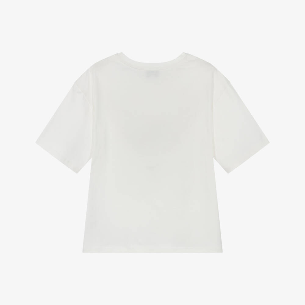 Sonia Rykiel Paris-تي شيرت بناتي عاجي قطن نقي مع فيونكة براقة | Childrensalon Outlet