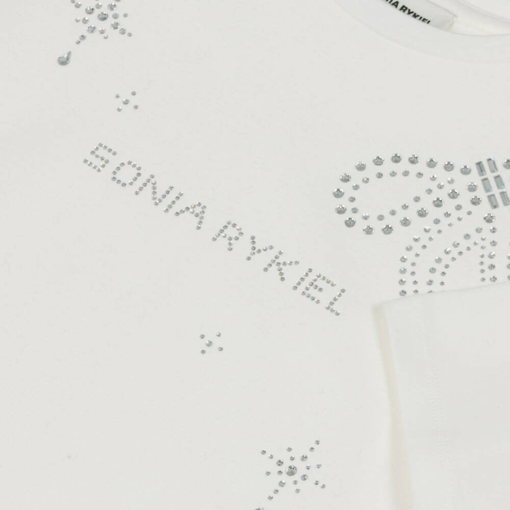 Sonia Rykiel Paris-تي شيرت بناتي عاجي قطن نقي مع فيونكة براقة | Childrensalon Outlet