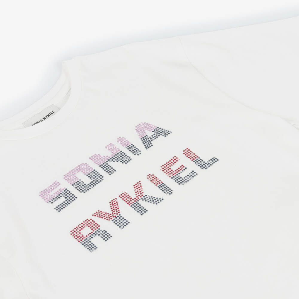 Sonia Rykiel Paris-Girls Ivory Diamante Logo T-Shirt | Childrensalon Outlet