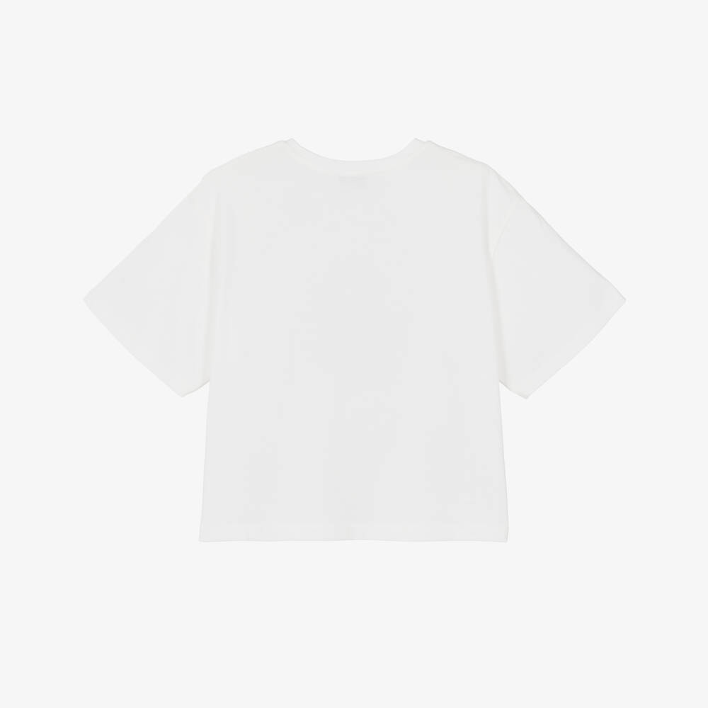 Sonia Rykiel Paris-Girls Ivory Diamante Logo T-Shirt | Childrensalon Outlet