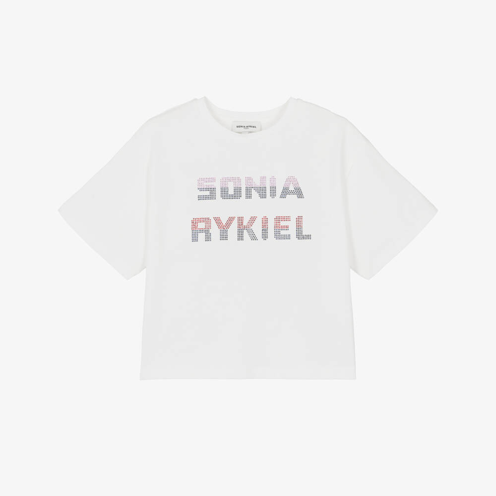 Sonia Rykiel Paris-Girls Ivory Diamante Logo T-Shirt | Childrensalon Outlet
