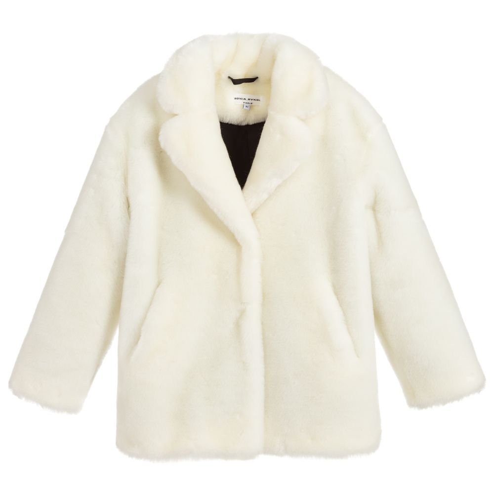 Sonia Rykiel Paris - Girls Ivory Faux Fur Coat | Childrensalon