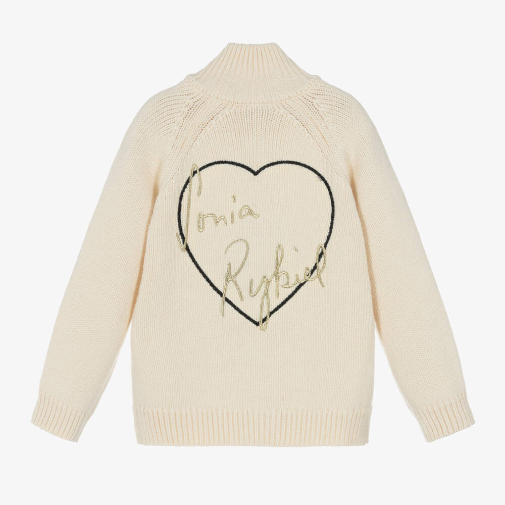 Sonia Rykiel Paris-Girls Ivory Knit Zip Jacket | Childrensalon Outlet