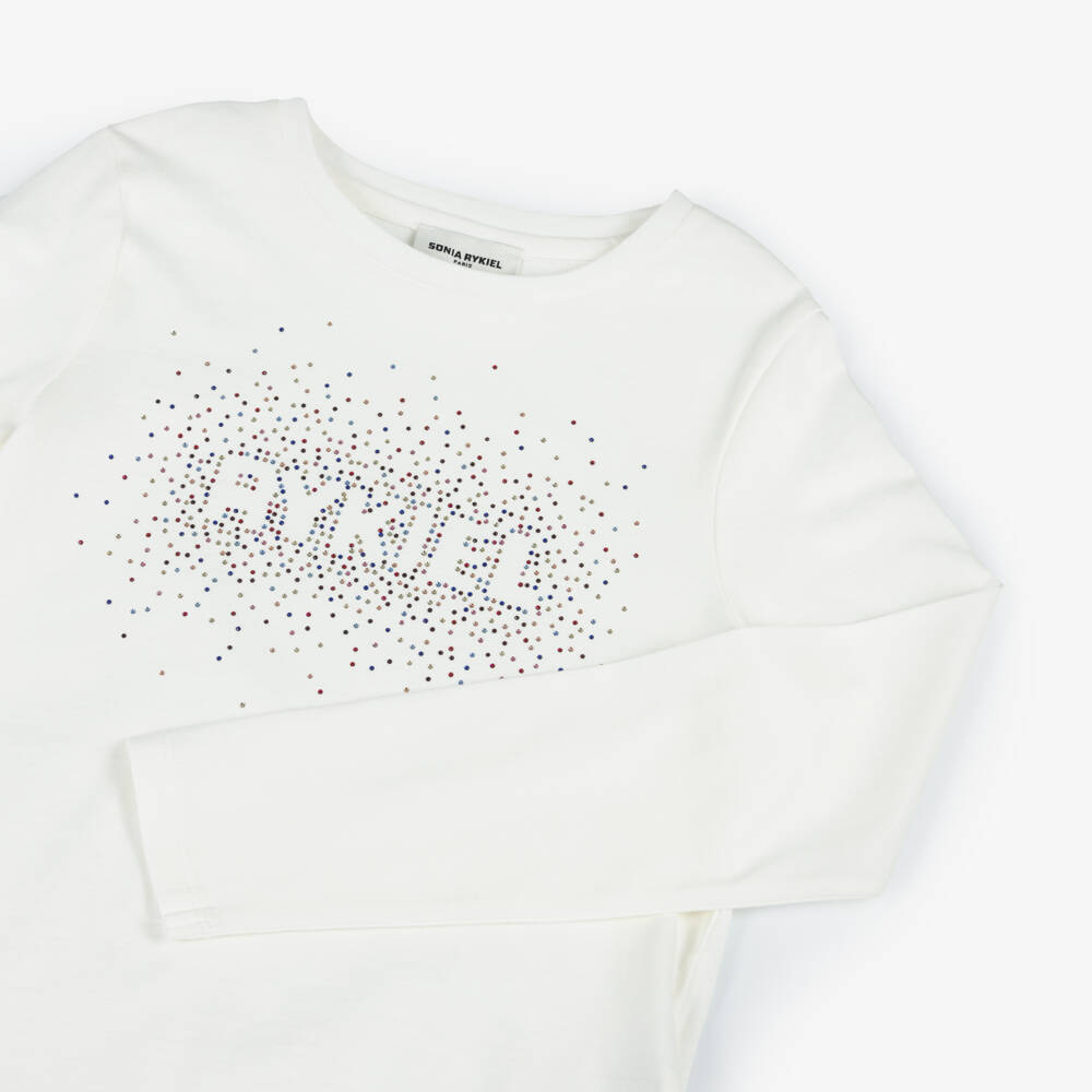Sonia Rykiel Paris-Girls Ivory Rhinestone Cotton Top | Childrensalon Outlet