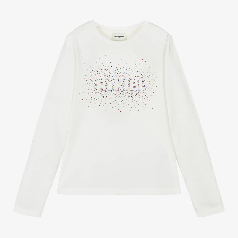 Sonia Rykiel Paris-Girls Ivory Rhinestone Cotton Top | Childrensalon Outlet