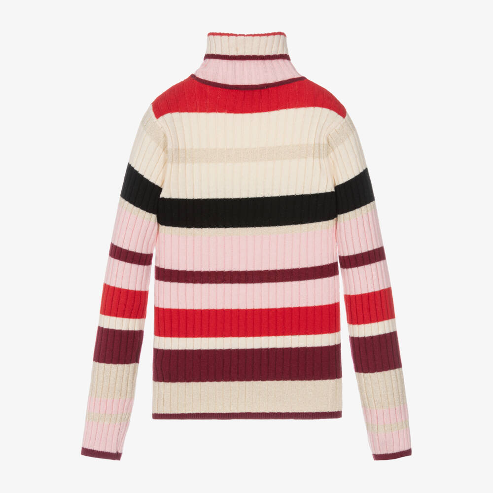 Sonia Rykiel Paris-توب بياقة عالية مقلم محبوك لون أحمر للبنات | Childrensalon Outlet