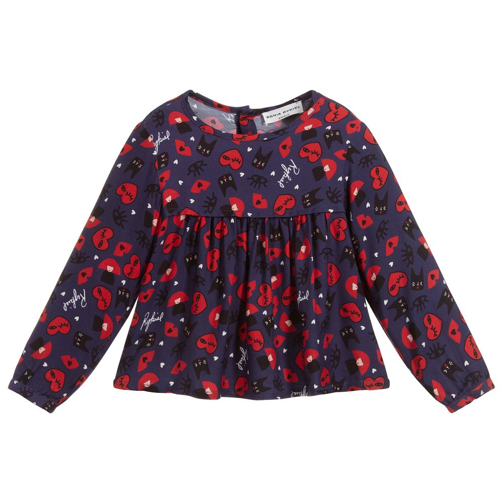 Sonia Rykiel Paris - Girls Navy Blue Viscose Blouse | Childrensalon