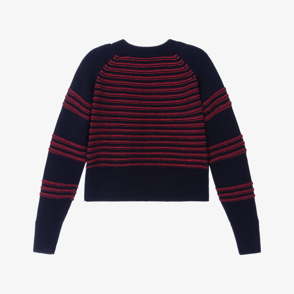 Sonia Rykiel Paris-كنزة مخططة باللونين الأزرق الداكن والأحمر للبنات | Childrensalon Outlet