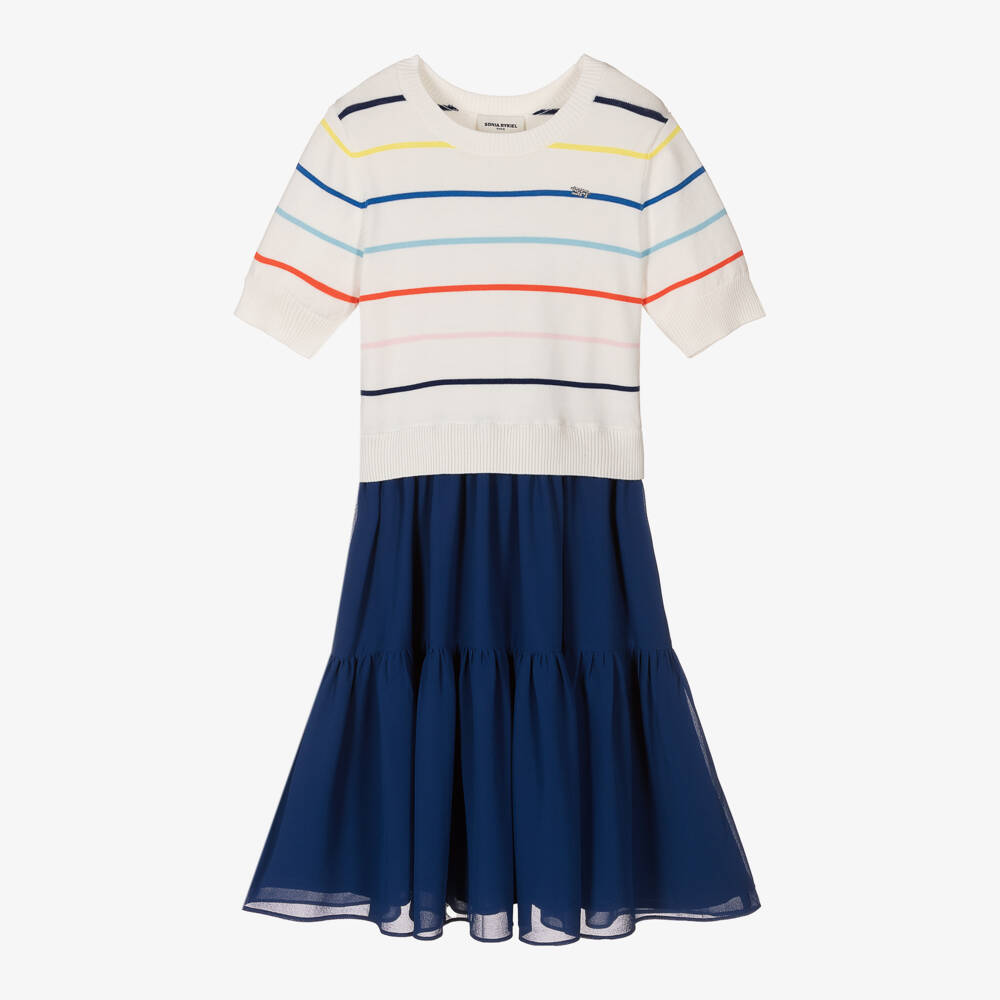 Sonia Rykiel Paris-فستان شيفون مخطط باللون الكحلي للبنات | Childrensalon Outlet