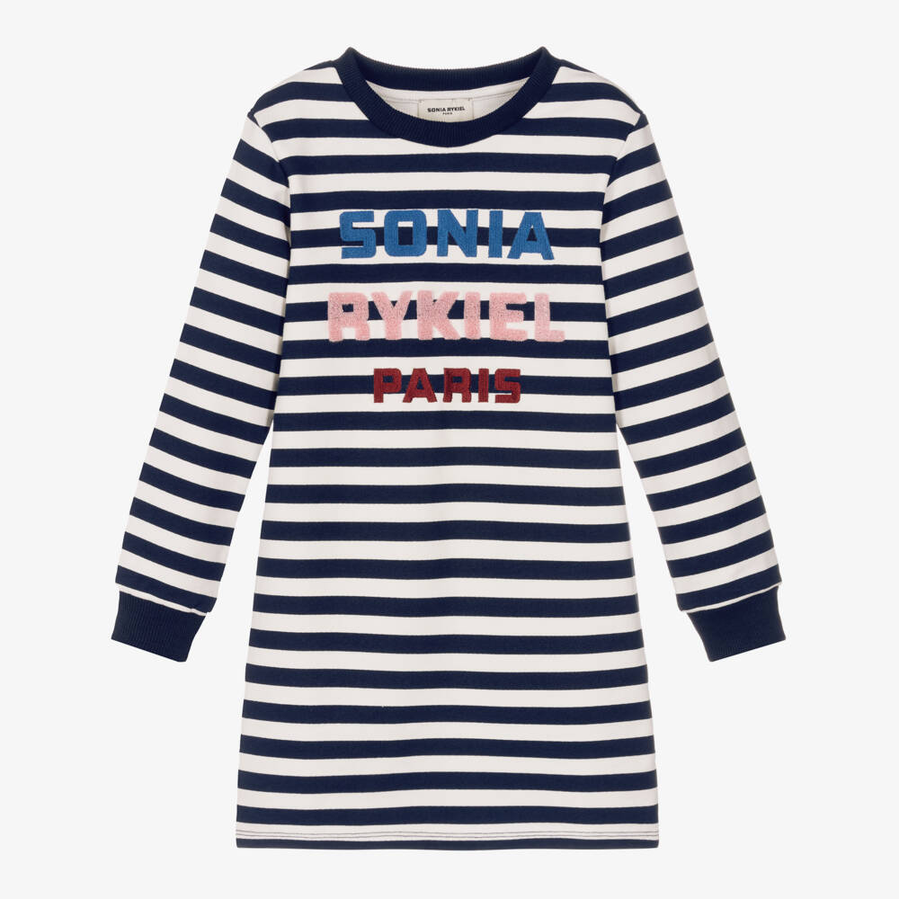 Sonia Rykiel Paris-Girls Navy & White Striped Jersey Dress | Childrensalon Outlet