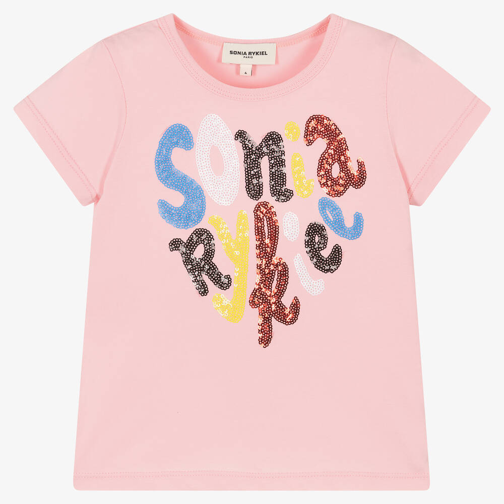 Sonia Rykiel Paris - Розовая хлопковая футболка с пайетками | Childrensalon