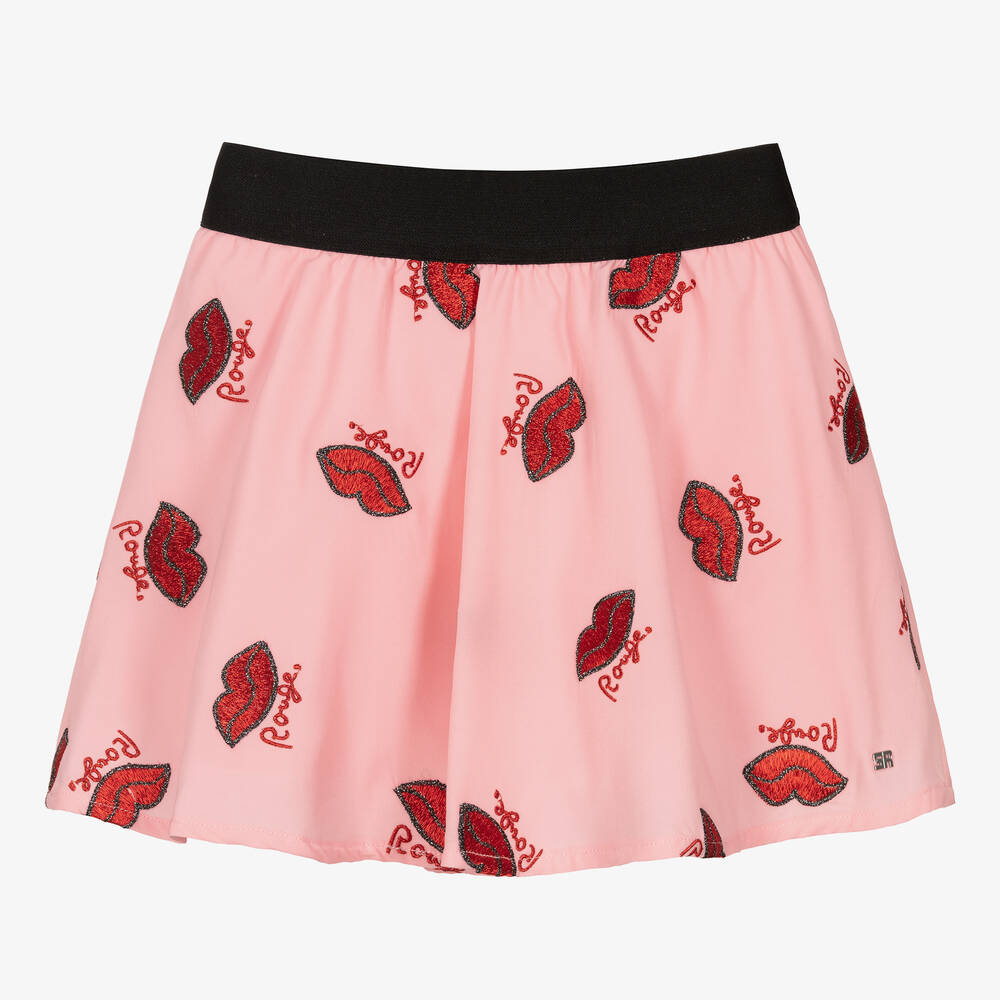 Sonia Rykiel Paris - Girls Pink Embroidered Lips Skirt | Childrensalon