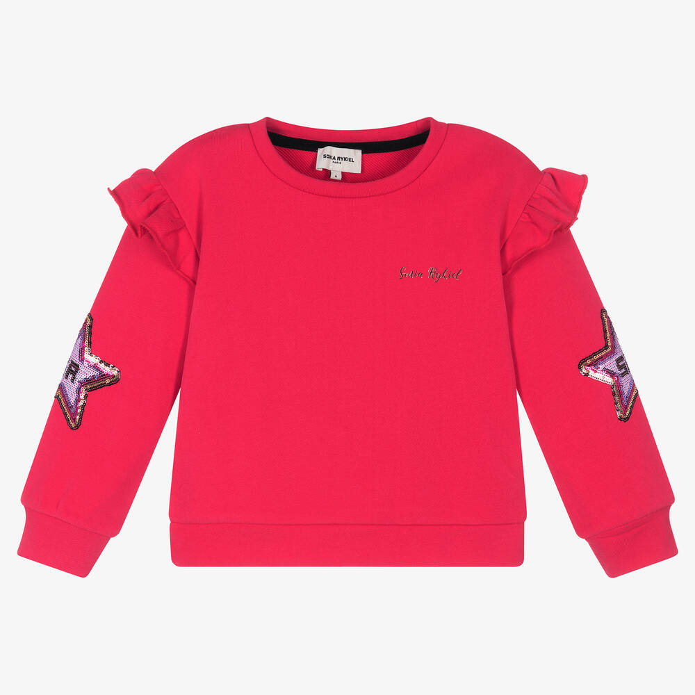Sonia Rykiel Paris - Girls Pink Sequin Star Sweatshirt | Childrensalon