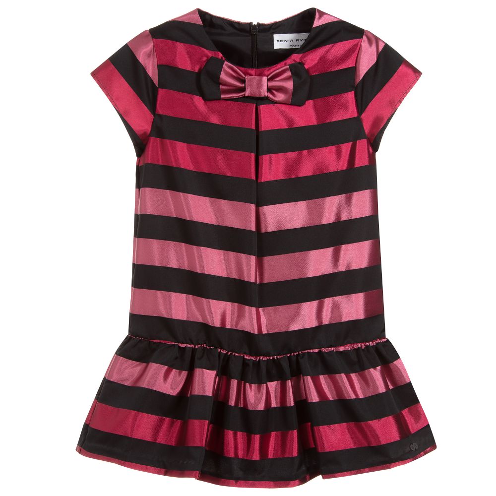Sonia Rykiel Paris - Girls Pink Stripe Satin Dress  | Childrensalon