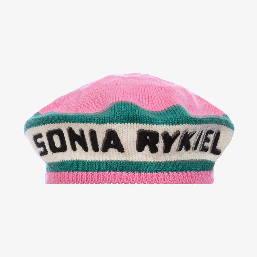 Sonia Rykiel Paris - Béret rose rayé en maille fille | Childrensalon