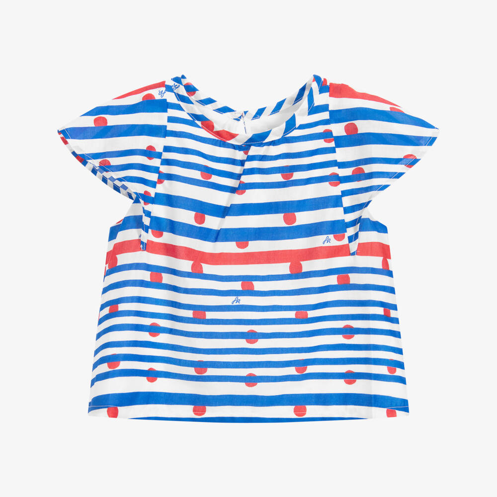 Sonia Rykiel Paris-Girls Red & Blue Cotton Blouse | Childrensalon Outlet