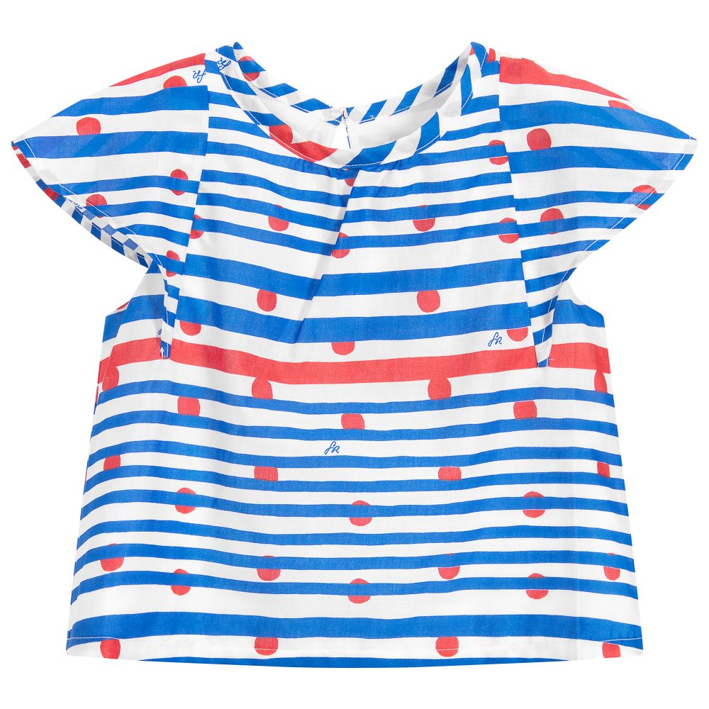 Sonia Rykiel Paris - Girls Red & Blue Cotton Blouse | Childrensalon