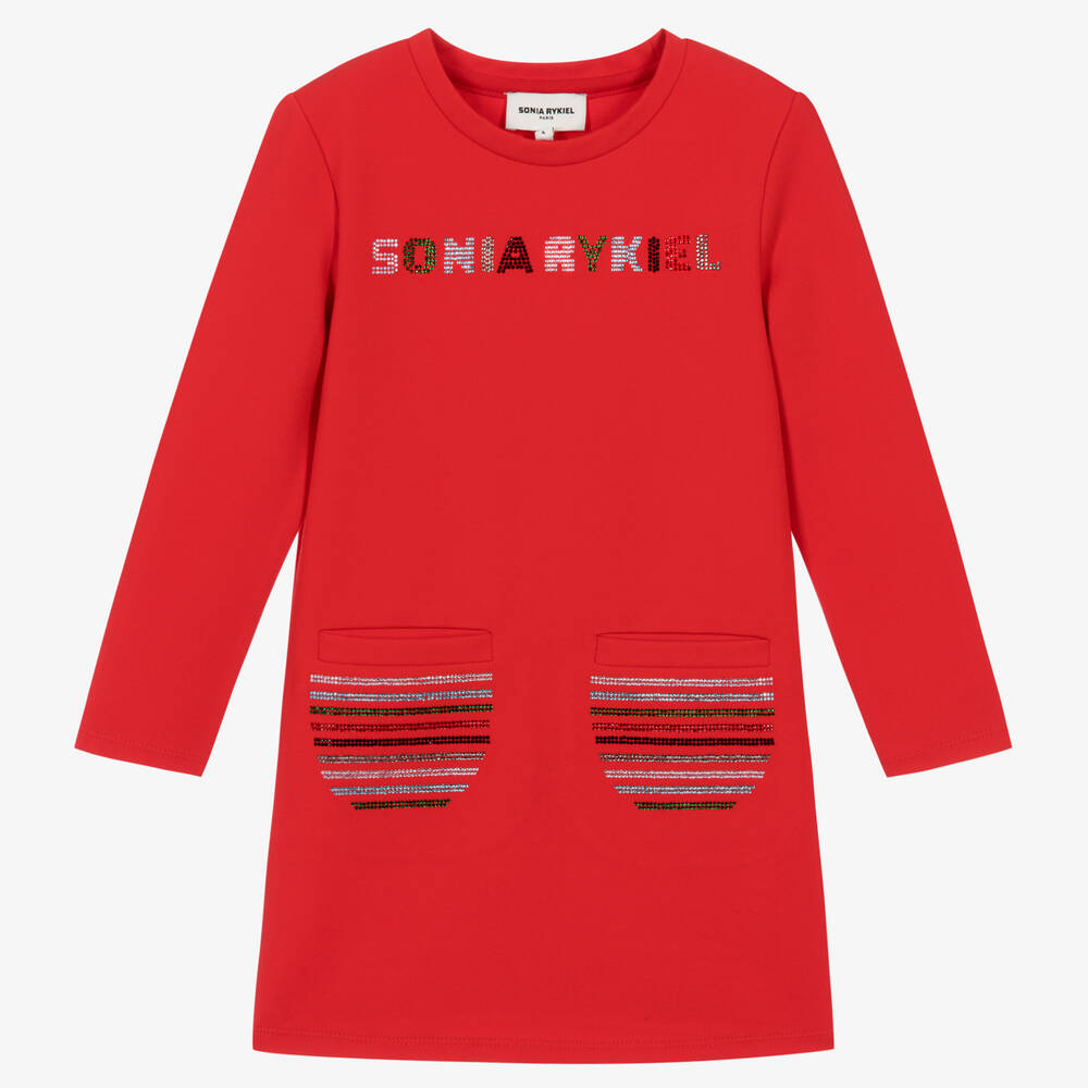 Sonia Rykiel Paris - فستان جيرسي ميلانو لون أحمر مزين بديامنتي | Childrensalon
