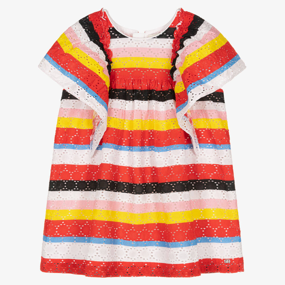 Sonia Rykiel Paris - Girls Red Embroidered Cotton Dress | Childrensalon