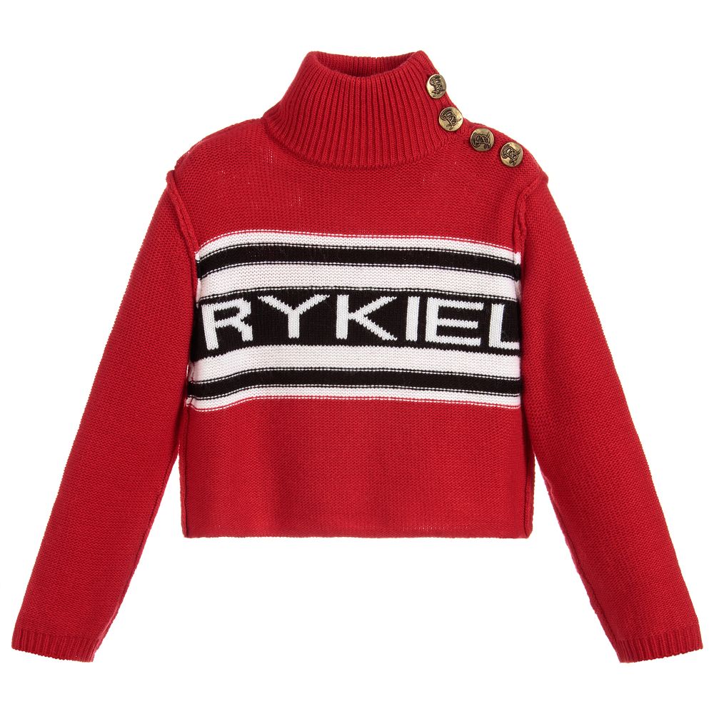 Sonia Rykiel Paris - Girls Red Knit Logo Sweater | Childrensalon