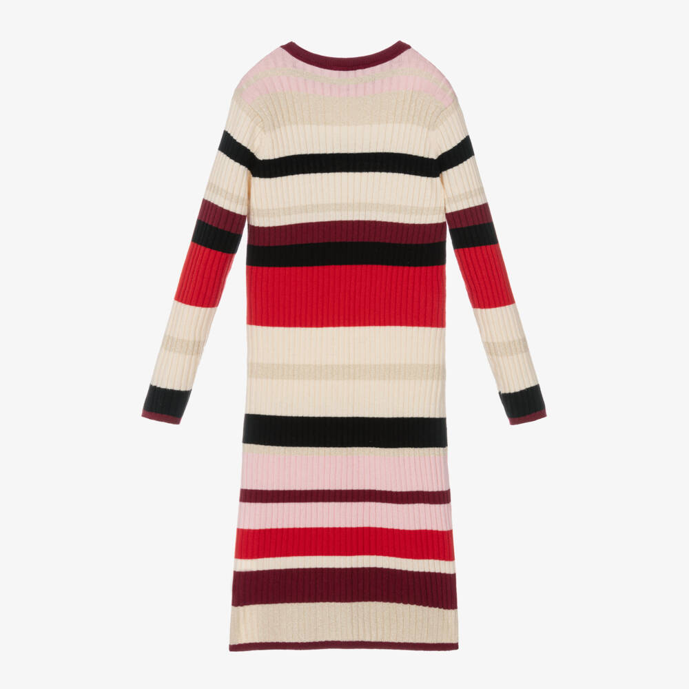 Sonia Rykiel Paris-فستان محبوك مقلم لون أحمر | Childrensalon Outlet