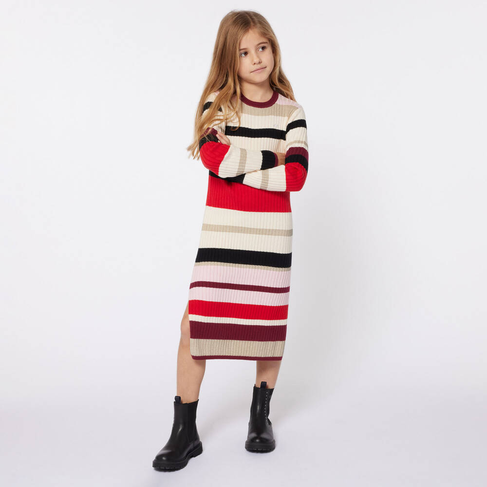Sonia Rykiel Paris-فستان محبوك مقلم لون أحمر | Childrensalon Outlet
