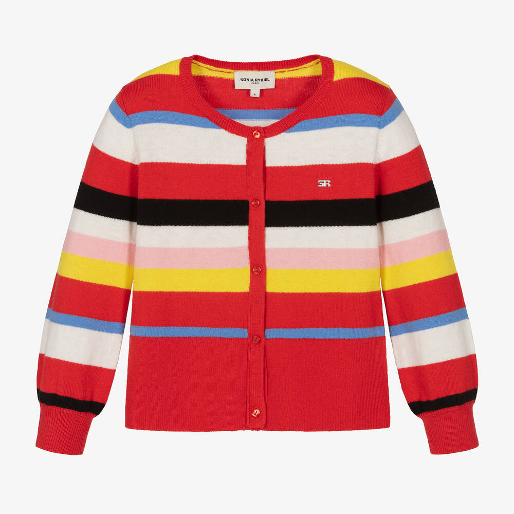 Sonia Rykiel Paris - Girls Red Striped Cotton Cardigan | Childrensalon