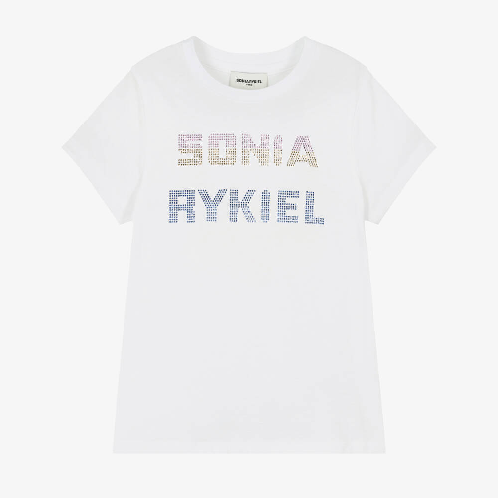 Sonia Rykiel Paris-تي شيرت قطن أبيض براق للبنات | Childrensalon Outlet