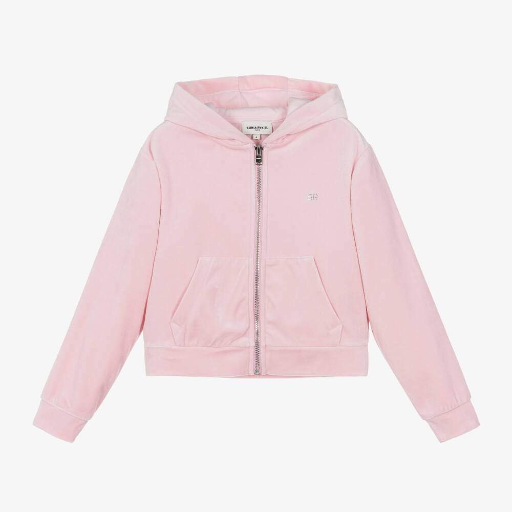 Sonia Rykiel Paris-Girls Velvet Pink Zip Hoodie | Childrensalon Outlet