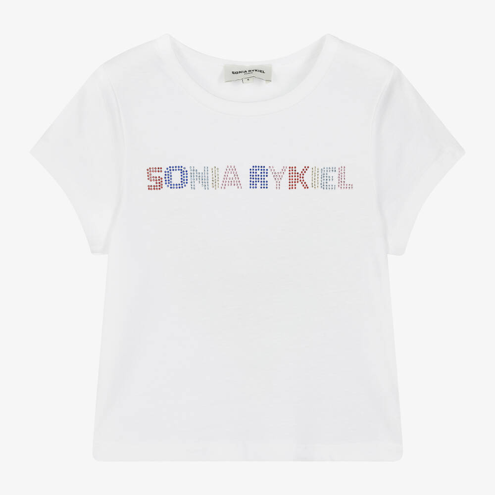 Sonia Rykiel Paris-Girls White Cotton Diamanté T-Shirt | Childrensalon Outlet