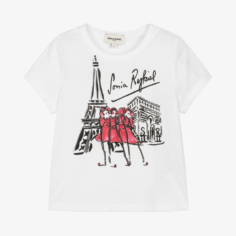 Sonia Rykiel Paris Girls White Cotton Eifel Tower T Shirt Childrensalon Outlet