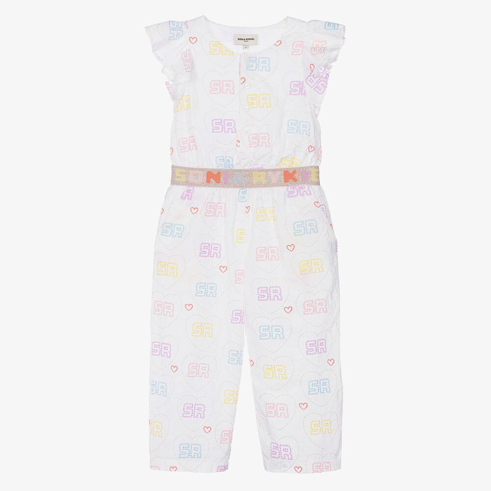 Sonia Rykiel Paris-Girls White Cotton Embroidered Jumpsuit | Childrensalon Outlet