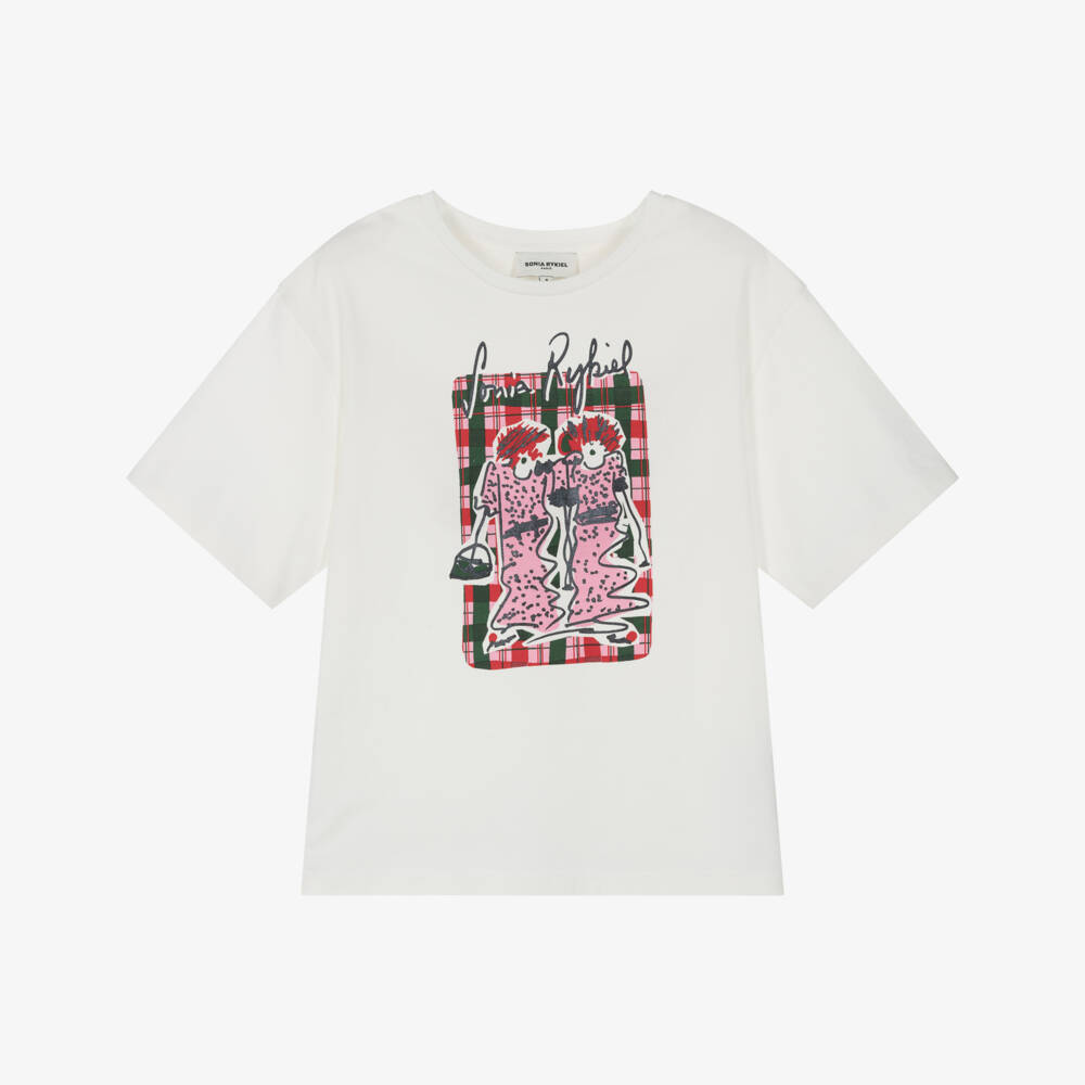 Sonia Rykiel Paris-Girls White Cotton Graphic Print T-Shirt | Childrensalon Outlet