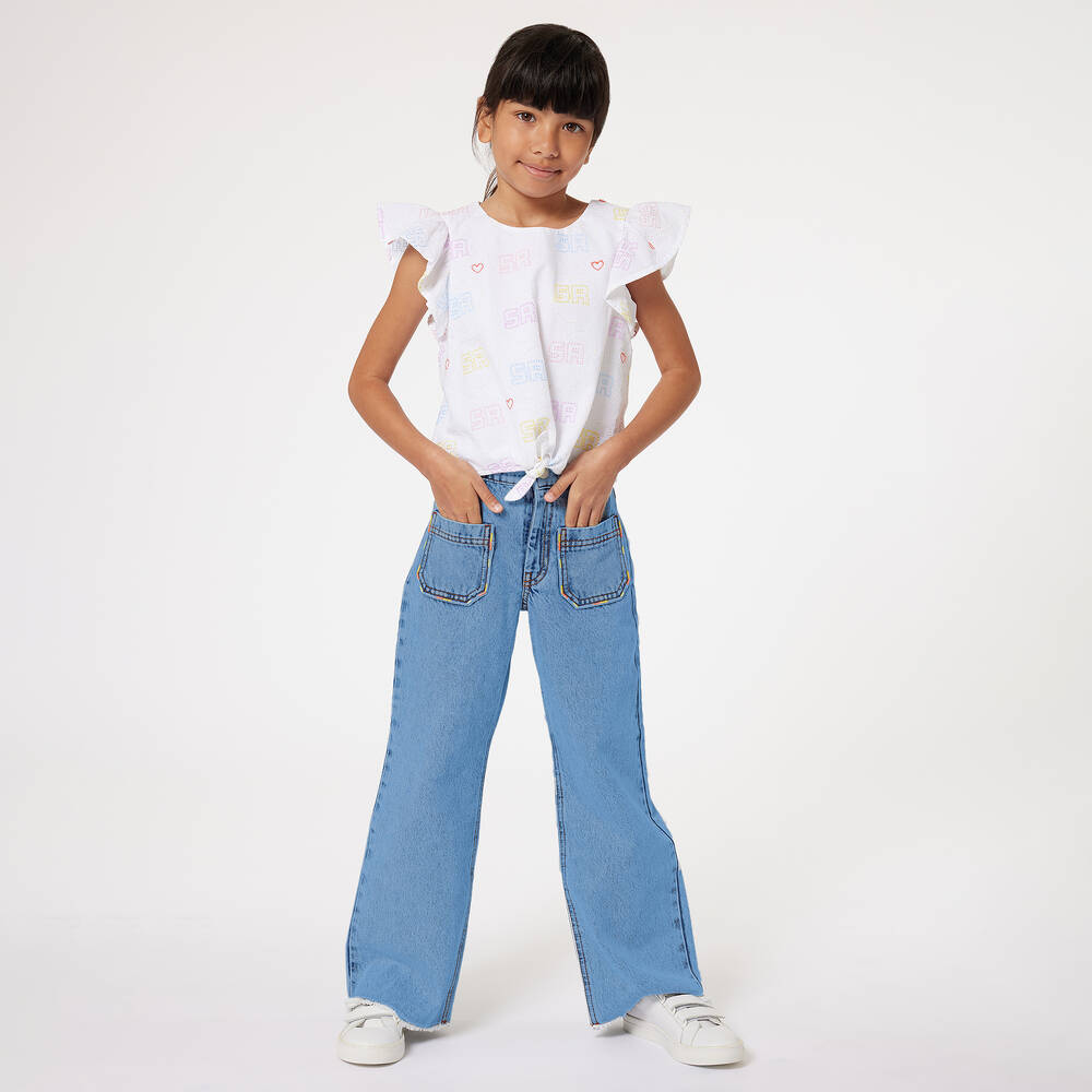 Sonia Rykiel Paris-بلوزة قطن لون أبيض بطبعة قلوب للبنات | Childrensalon Outlet