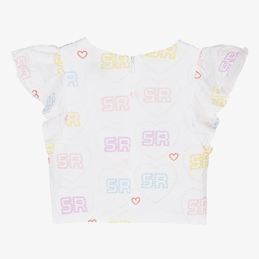 Sonia Rykiel Paris-بلوزة قطن لون أبيض بطبعة قلوب للبنات | Childrensalon Outlet