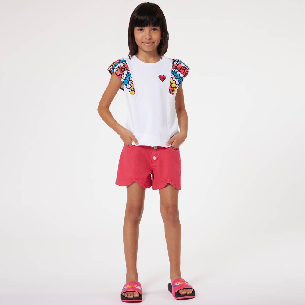 Sonia Rykiel Paris-Girls White Cotton Heart T-Shirt | Childrensalon Outlet