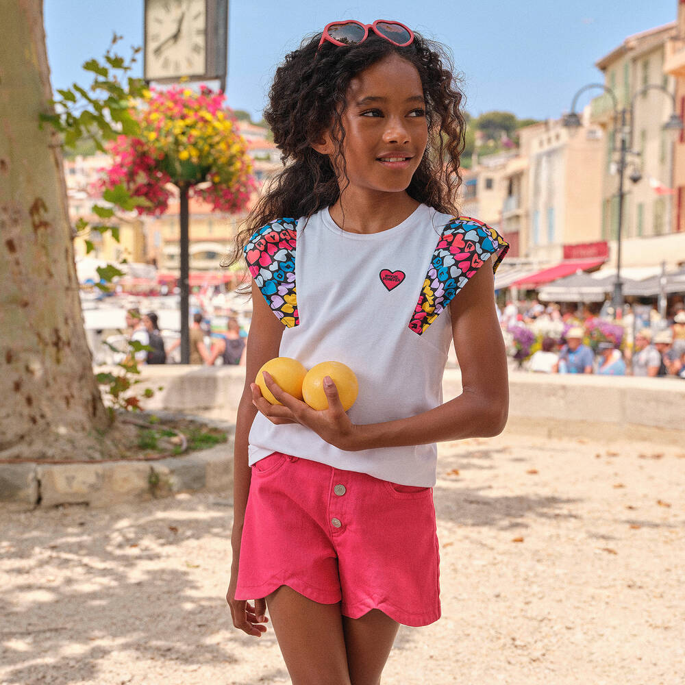 Sonia Rykiel Paris-Girls White Cotton Heart T-Shirt | Childrensalon Outlet