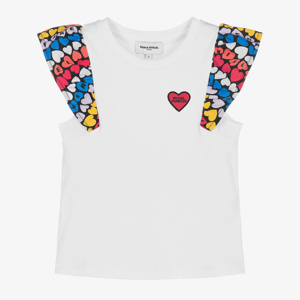 Sonia Rykiel Paris-Girls White Cotton Heart T-Shirt | Childrensalon Outlet