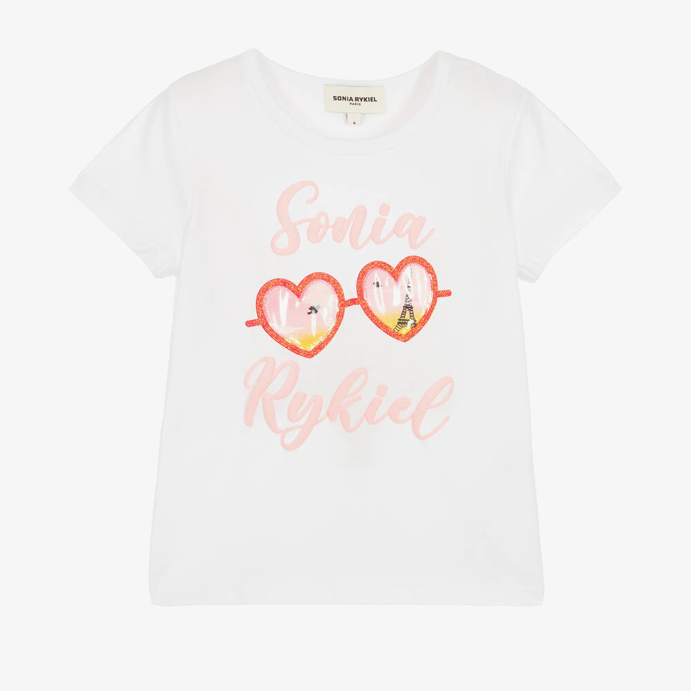 Sonia Rykiel Paris - Girls White Cotton Logo T-Shirt | Childrensalon