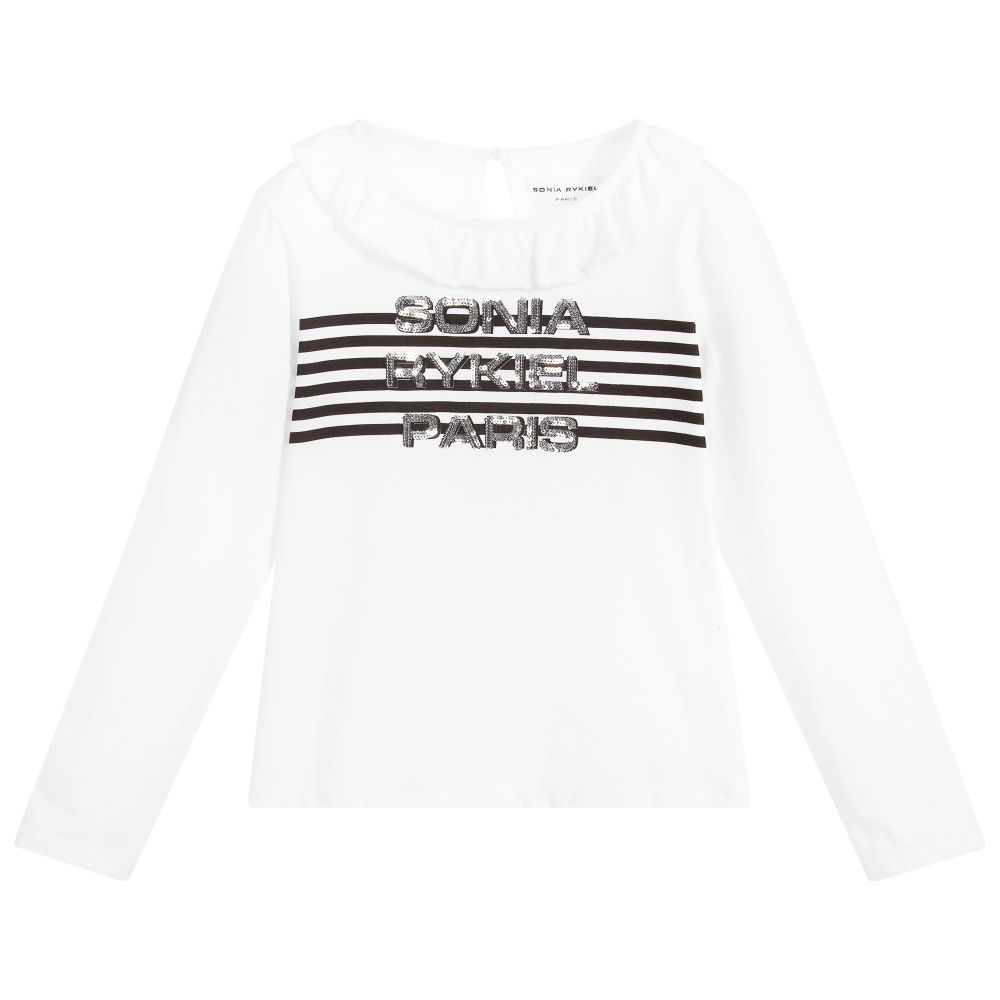 Sonia Rykiel Paris - Girls White Cotton Logo Top | Childrensalon